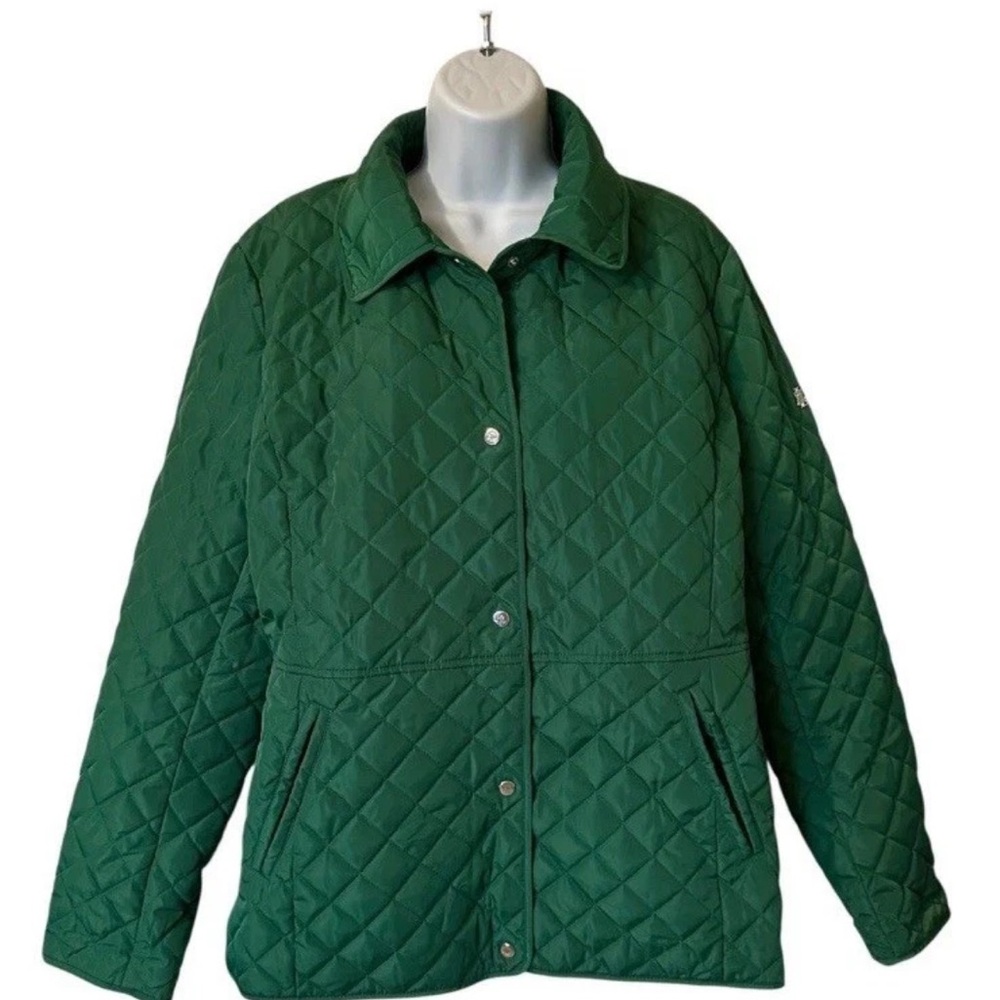 Ralph Lauren Preppy Quilted Coat Women’s Size XL Emerald Green Snap Closure EUC - Picture 2 of 9
